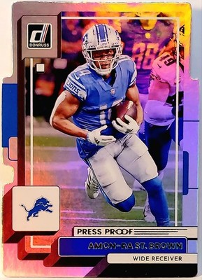 2022 Panini Donruss Silver Foil Press Proof Die-Cut SP/75 Amon-Ra St Brown LIONS