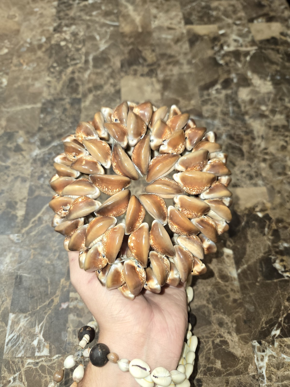 Vintage 70s Cowrie Shell Hanging Macrame Plant Holder Boho Mid Century 18"