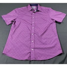 Nick Graham Everywhere Mens Purple White Micro Print Stretch Modern Fit Shirt M