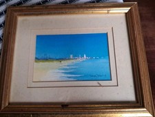 Framed small coastal watercolour, signed