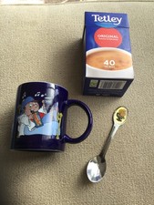 Vintage Tetley  Tea Cadbury Time Out Novelty China Mug Souvenir Spoon + 40 Tbags