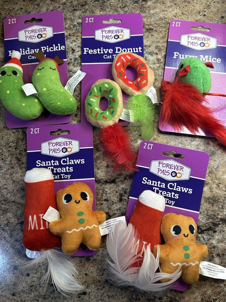 10-Piece Cat Toy Lot with Plush Rings, Mice & Feathers - 5 Fun Play Sets