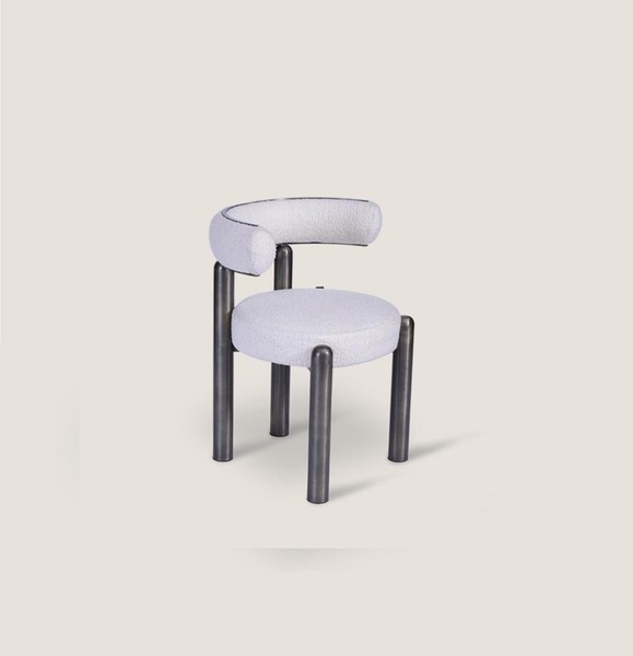 Designer WeißEr Stuhl Esszimmer StüHle Polster Textil Einsitzer MetalfüßE-image