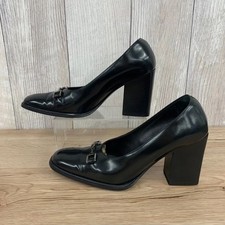 GUCCI Horsebit Square Toe Chunky Heel Pumps Black 24.5cm