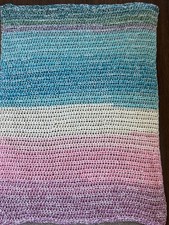 Handmade Crochet Baby Blanket/Lap Blanket Rainbow Pastel 36x28 New