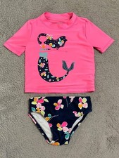 Toddler Girl Swim Suit Set Size 2T Pink Mermaid, Rash Guard, Bikini Bottom