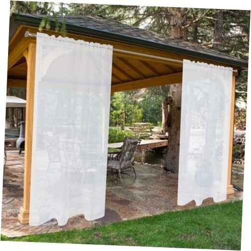 Waterproof White Outdoor Sheer Curtains for Patio - 2 Panels Rod Pocket