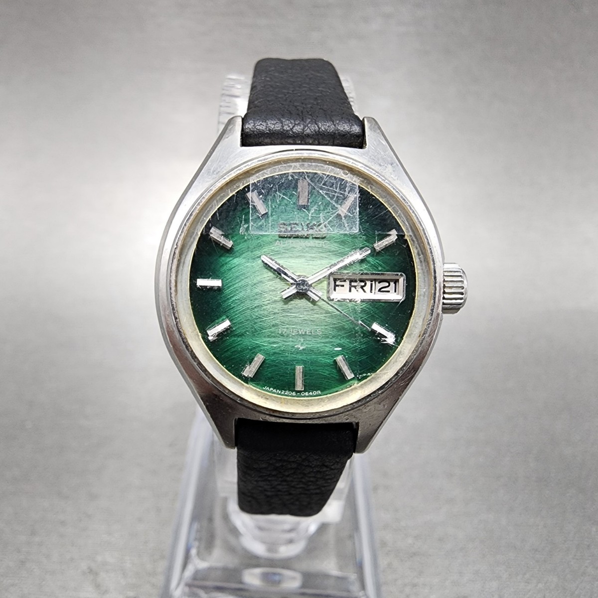 Seiko Automatic Watch Women 24mm Green Dial Silver Tone Daydate 