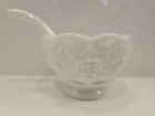 Vintage Westmoreland Milk Glass Paneled Grape Condiment Bowl & Spoon