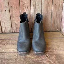 Black Leather Ankle Boots Women's Block Heel Side Zip Square Toe Booties Sz 8.5