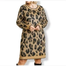 Umgee Soft and Fuzzy Animal Print Leopard Sweater Dress NEW - Size XL