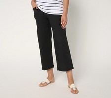 Belle by Kim Gravel Size 22W TripleLuxe Twill Wide Leg Crop w/Fray BLACK A680140