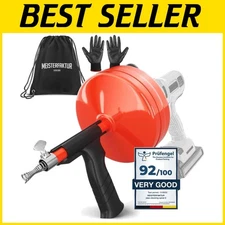 Solid 50 FT Drain Snake with Drill Attachment - Easily Unblock Sinks in Minutes