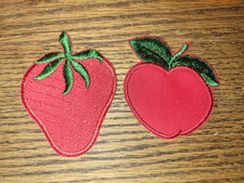 2 Red Apple Pear Patches Iron On Sew Vintage Patch 1970's NEW
