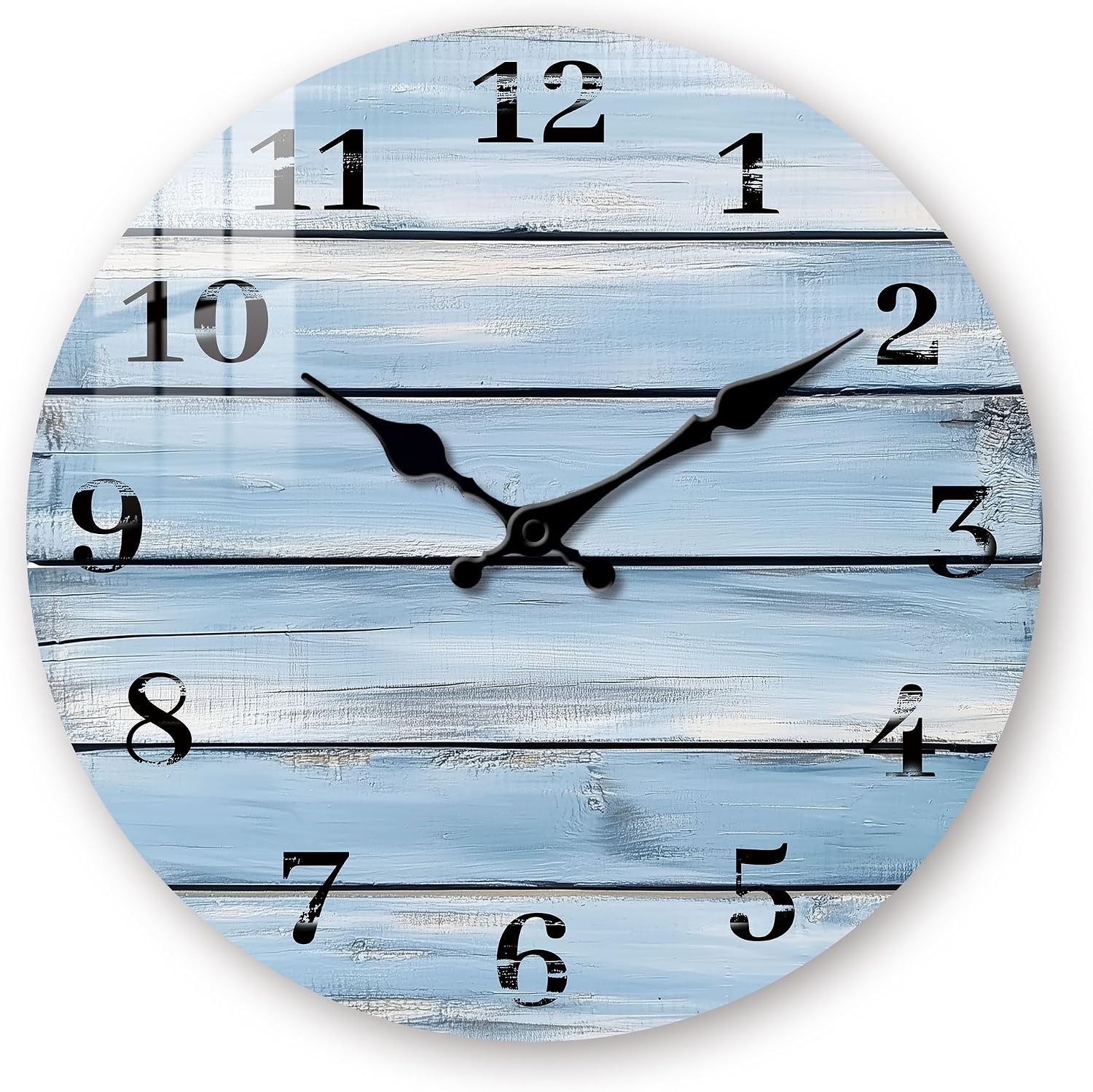 Blue Wood Wall Clock Decorative for Living Room - Farmhouse Wall Clocks Battery