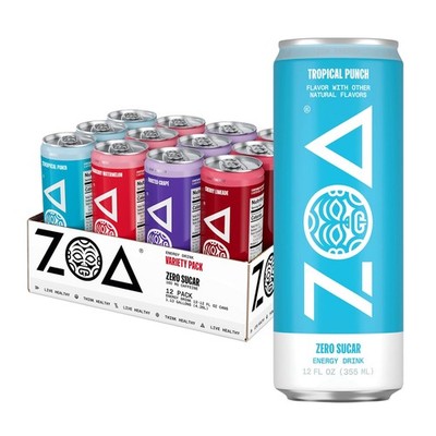 ZOA Zero Sugar Energy Drinks with 12 Fl Oz (Pack of 12), Muticolor