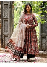 Women Printed Anarkali Kurta Pant Set with Dupatta Viscose Indian EthnicUpto 2XL