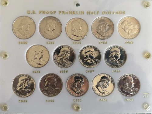 Capital Plastics White 457 w/ Franklin Half Dollar Silver Proofs 1950-1963