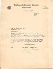 1917 Elgin A. Simonds Syracuse NY Chair Makers Business Letter Ephemera