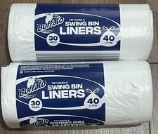 Buffalo - Swing Bin Liners With Tie Handle 60 Bags x 40L Strong Clear Free P&P