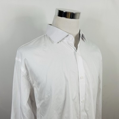 JB Britches 17.5 34/35 Dress Shirt All White Cotton Blend Formal Button Front