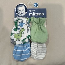Gerber BOY 4-Pack Blue/Green Dinosaurs Mittens Size 0-3M BABY CLOTHES GIFT