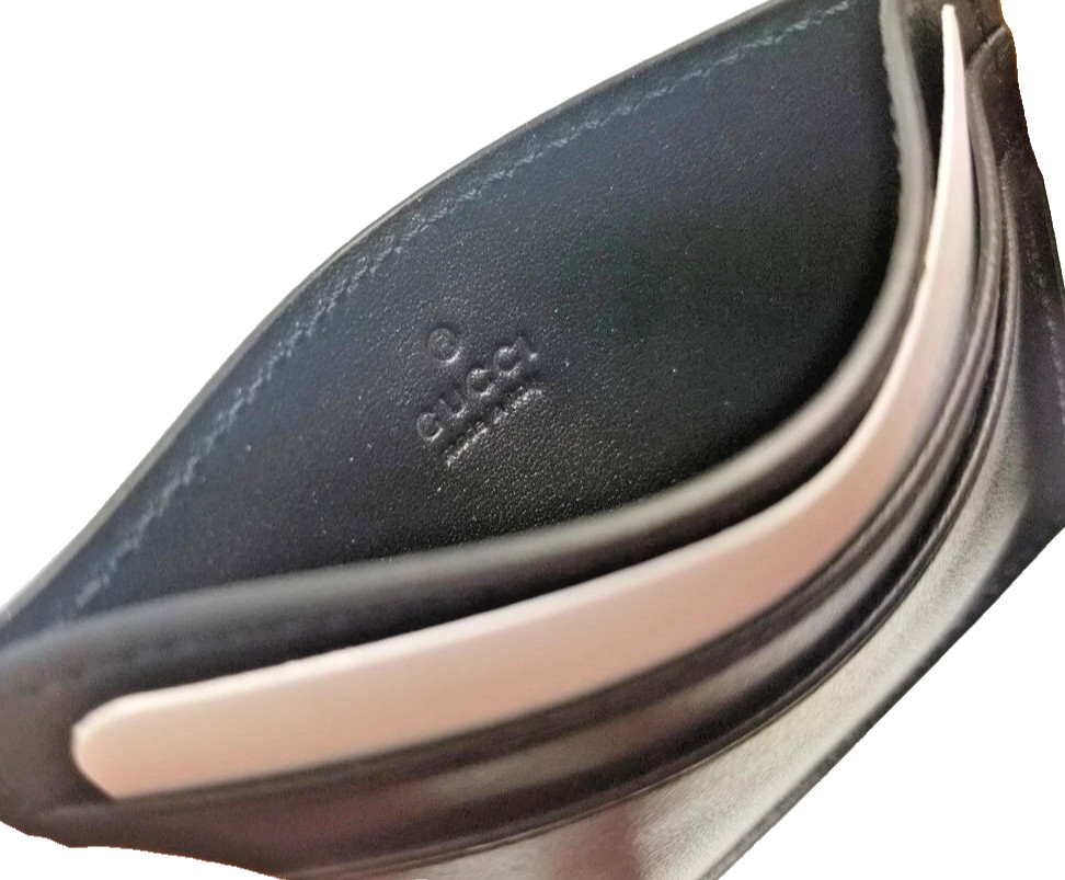 Authentic Gucci Guccissima Leather Card Holder Case Dark Blue/Black New thumbnail 5