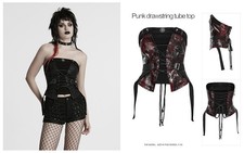 Punk Rave Women Black Gothic Punk Drawstring Tube Tops Adjustable Slim Corset