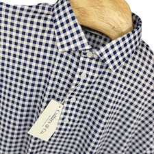 Collars  Co Semi Spread Dress Collar Polo Shirt Mens 2XL Navy Gingham NEW