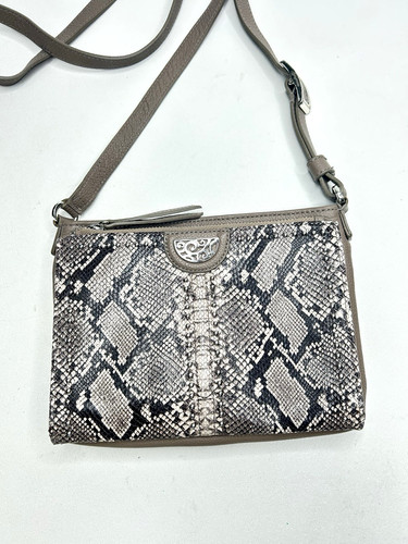 BRIGHTON Pretty Tough City Leather Python Crossbody Front Drop Wallet/Org. Taupe