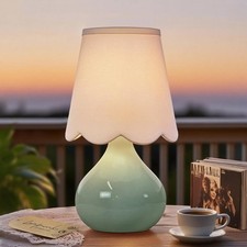 14'' H Cordless LED Table Lamp with Dimmer, Ceramic Bedside Table Lamp, Recha...