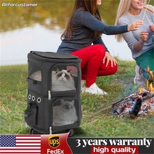 2-Tier Double-Compartment Dog Trolley Bag Pet Rolling Carrier Cat 22.05 lbs