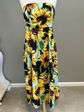 Anthropologie Maeve Sunflower Dress Strapless Cutout Back Midi Boho Summer EUC S