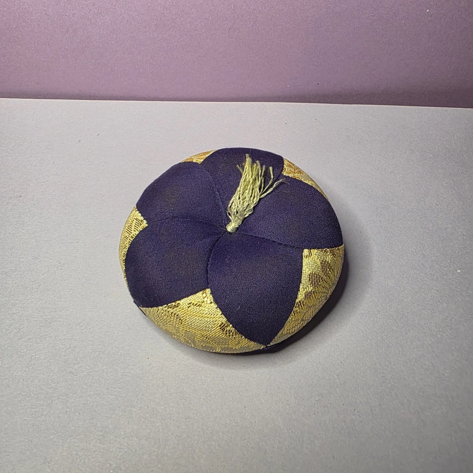 Almohada de tela de tazón de canto campana budista japonesa Orin vintage púrpura dorado  Foto 2 de 4