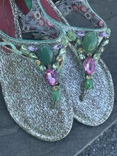 POETIC LICENCE Jade Green Pink Ice Topaz ANGEL STONE Sandals Sz 7.5 ❤️blt15m11