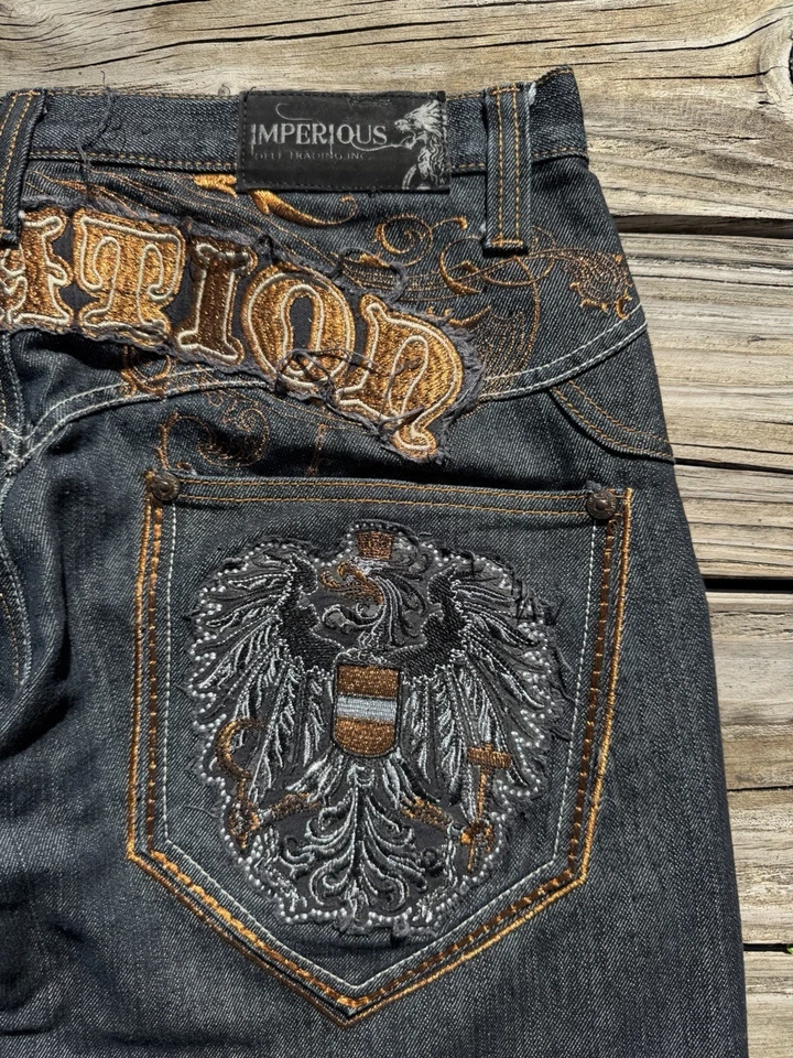 Jeans Imperious holgados pierna ancha grunge vintage Y2K con bordado talla 34 x 34 Foto 2 de 4