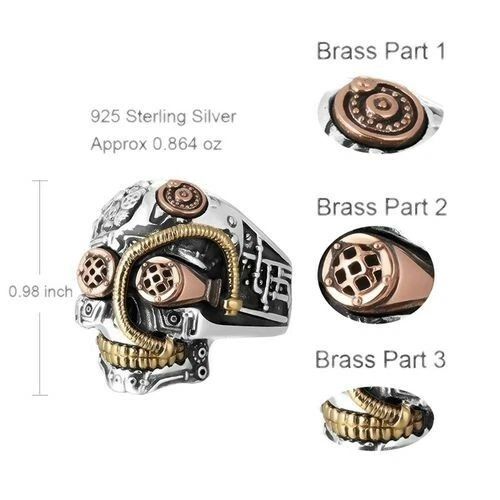 Anello Teschio Steampunk biker gotico retrò argento oro rame - Immagine 3 di 4
