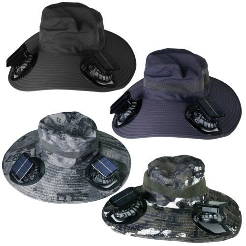 Men Women Outdoor Wide Brim Sun Hat with Solar Fan UV Protection Fishing Hiking - Picture 5 of 31