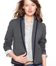 Gap Women s Academy Blazer Gray Black Trim Pocket Jacket Sz 2