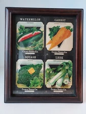 Vtg Custom Wood Framed Seed Packets 4 Card Seed Co Fredonia NY 