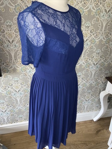 Ladies 8 Dress Blue Occasion Spotlight Warehouse Prom Cocktail Pleated Lace Asos - Picture 2 of 7