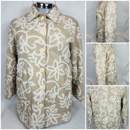Anage Womens Wool Jacket Beige White Small Floral… - image 1