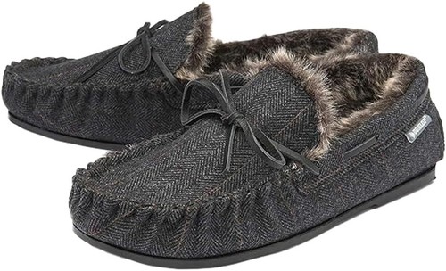 Dunlop Mens Moccasins Slippers Loafers Faux Fur Rubber Sole Memory Foam - Picture 2 of 41