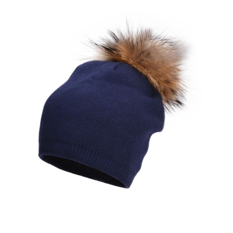 Women's Cashmere Winter Ribbed Beanie Hat With Real Fur Pom Pom | Cuffed Skull Cap