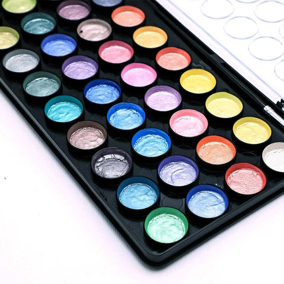 Mont Marte 36 Colours Metallic Watercolour Set Includes Mixing Wells Paint Brush - image 4 of 4