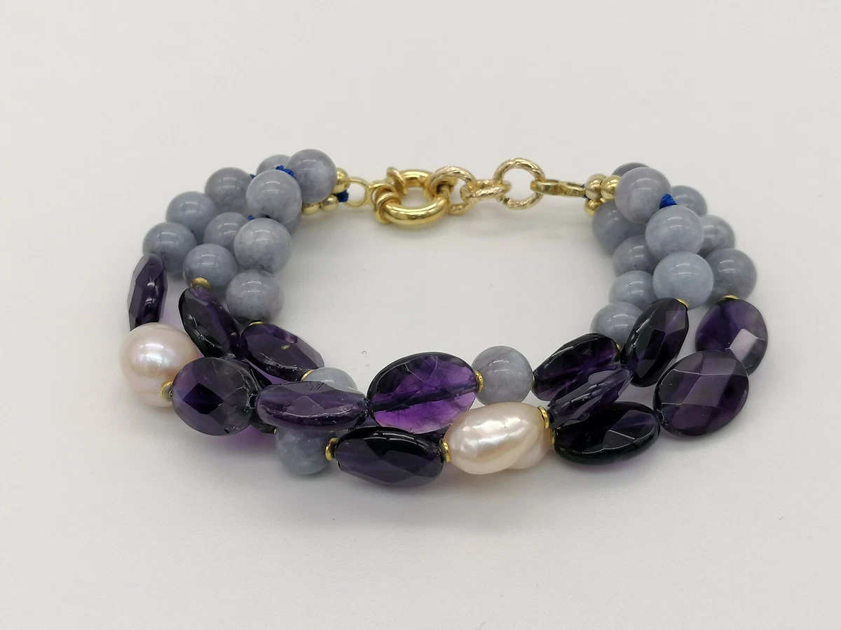 Bracciale Bochic Capri con ametista viola e ametista verde in argento e 18 car