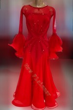 B8994 women ballroom Waltz Tango standard dress UK10 US 8 red Flared cuffs