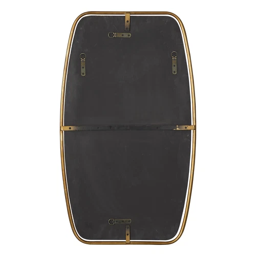 Luxe Curved Oval Gold Thin Frame Wall Mirror Tall 36" Minimalist Classic Elegant - Picture 3 of 3