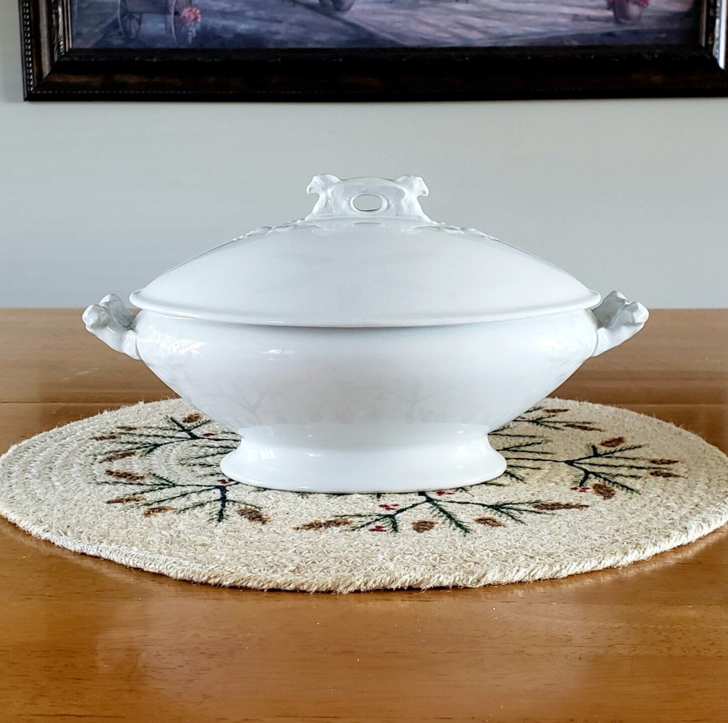 Antique White Ironstone Covered Vegetable Tureen Eagle Head Pratt & Simpson Engl