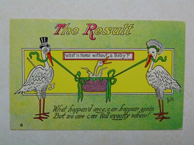 E1063 Postcard Storks The Result Bishop baby